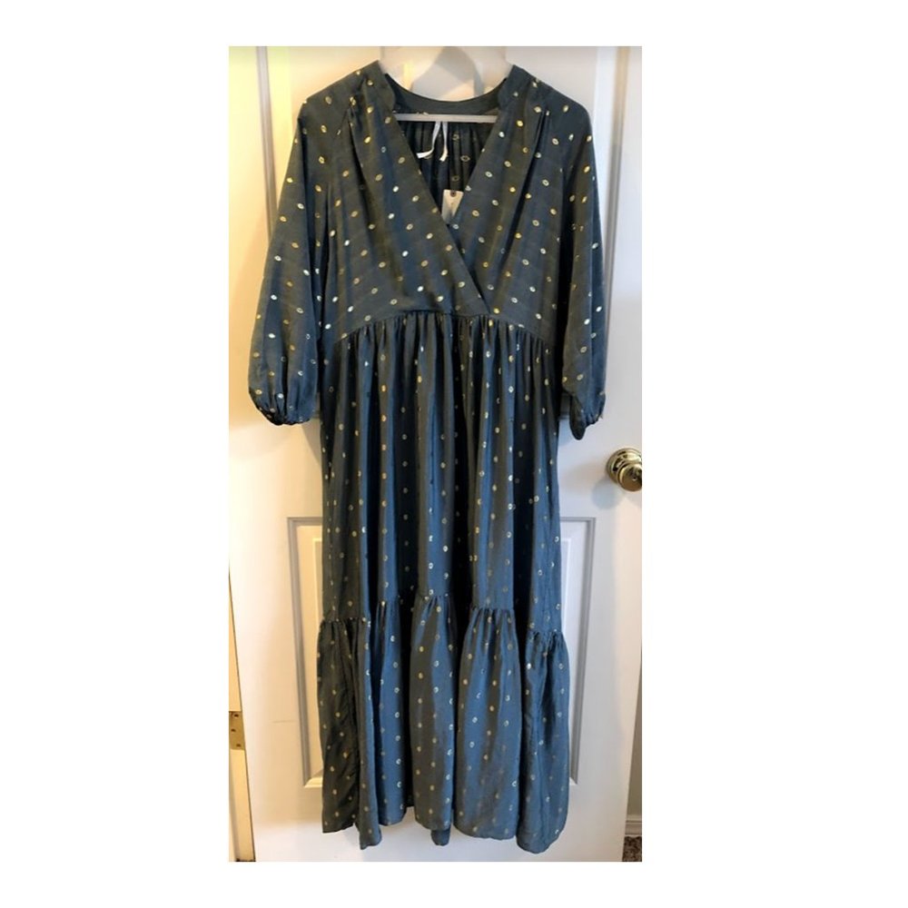 NWT Anthropologie Gold Polka Dot Maxi Dress